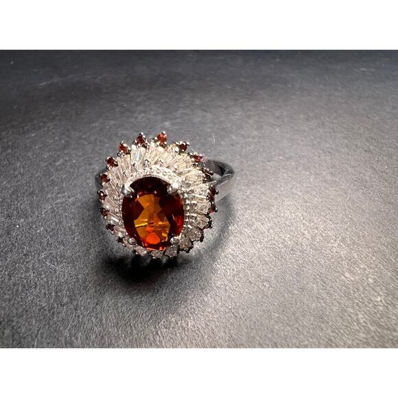 NEW Cherry citrine and Moissanite ring in platinum over sterling silver size 8 - Picture 14 of 14